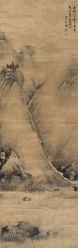 方大猷（1597～？） 1665年作 山水 镜框 水墨绫本