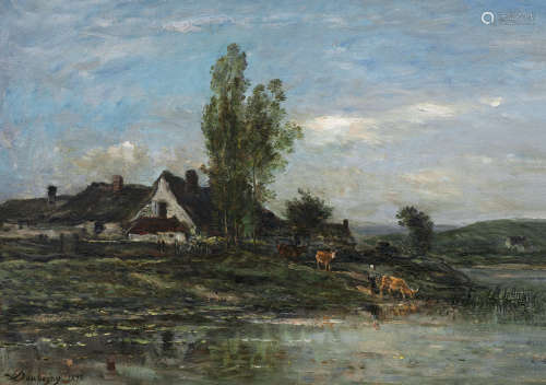 查理·法兰斯瓦·杜比尼（1817～1878） 河边 布面 油画
