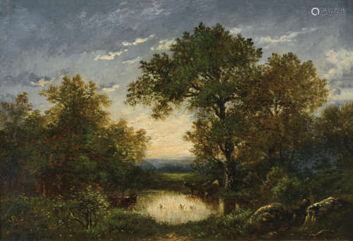 朱利·杜普雷（1811～1889） 巴比松森林中的池塘 木板 油画