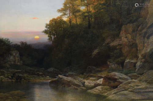 约翰·戈特弗里德·史蒂芬（1815～1905） 1897年作 湖边岩石 布面 油画