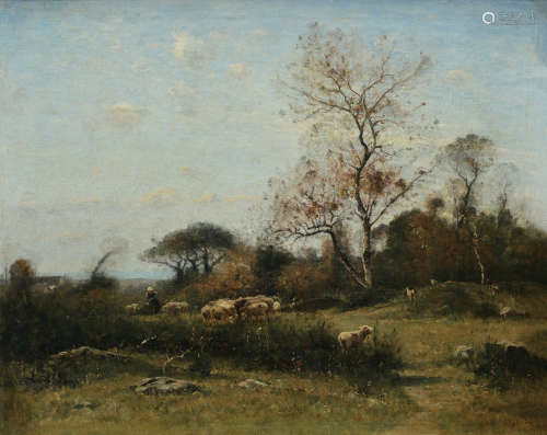 杰佩.路易.艾美（1840～1916） 1886年作 牧羊女和羊群 布面 油画