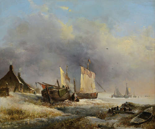 路易斯·迈耶（1791～1843） 船只修缮 布面 油画