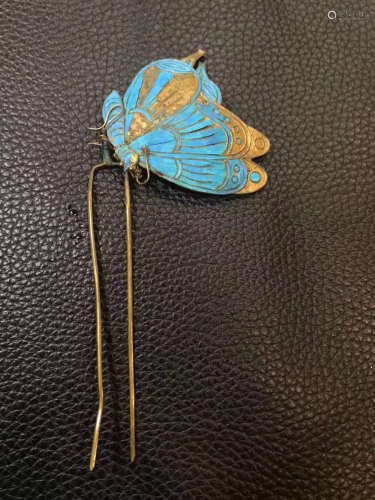 18TH CENTURY, A GILT SILVER BUTTERFLY DESIGN HAIRPIN, LATE QING DYNASTY