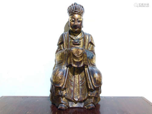 17TH CENTURY, A OFFICER DESIGN WOOD FIGURE, EARLY QING DYNASTY