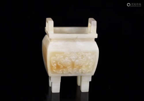 1949-1966, A TAOTIE BEAST PATTERN SUGAR-COLOR HETIAN JADE INCENSE BURNER, CHUANGHUI PERIOD