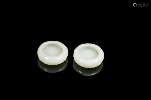 1949-1966, A PAIR OF BAS-RELIEF LITTLE HETIAN JADE BRUSH WASHERS, CHUANGHUI PERIOD