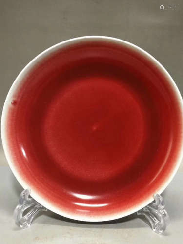17-19 CENTURY, A RED GLAZED PLATE, QING DYNASTY