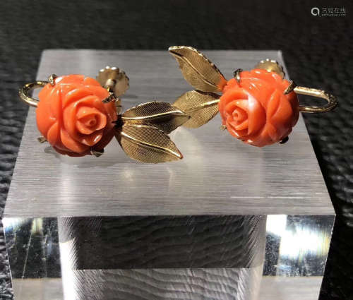 14k, A NATURAL ITALIAN MOMO FLORAL DESIGN CORAL EARRING