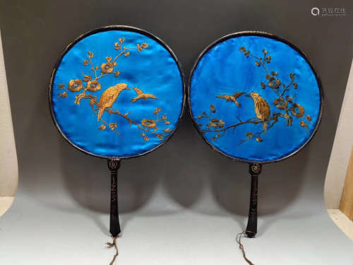 1912-1949, A PAIR OF OLD BLUE-BASE FANS, THE REPUBLIC OF CHINA