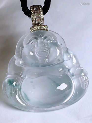 A NATURAL  BUDDHA DESIGN GLASS TYPE OF NATURAL ICY JADEITE PENDANT