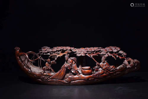 20TH CENTURY, A BOAT DESIGN BAMBOO ORNAMENT, THE REPUBLIC OF CHINA