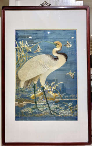 17-19TH CENTURY, A CRANE PATTERN EMBROIDERY, QING DYNASTY