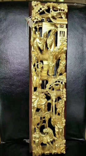 20TH CENTURY, A STORY DESIGN WOOD TABLE SCREEN WITH GOLD COVER, LATE QING DYNASTY