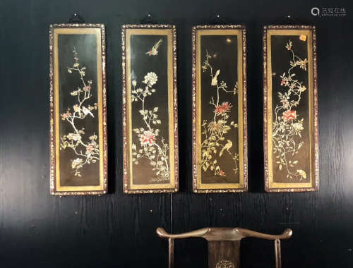 17-19TH CENTURY, A SET OF BIRD&FLORAL PATTERN EMBROIDERY PANEL, QING DYNASTY