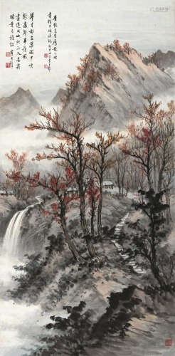 黄君璧（1898～1991） 1968年作 秋山红遍 镜框 设色纸本
