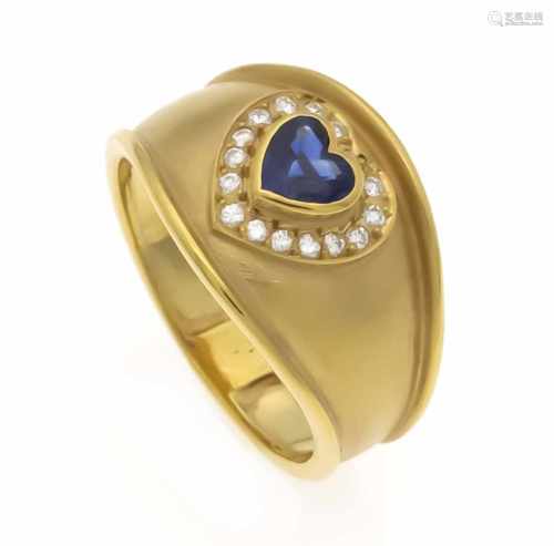 Saphir-Brillant-Ring GG 750/000 mit einem herzförmig fac. Saphir 5 x 5 mm in sehr guterFarbe und