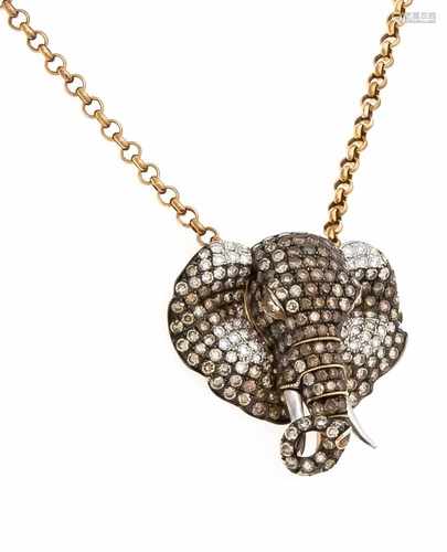 Brillant-Collier Elefant GG/WG 750/000 mit Brillanten, zus. 0,60 ct W/SI, Champagner-FancyBrown