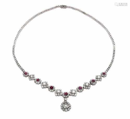 Repräsentatives Rubin-Brillant-Collier WG 750/000 mit einem Diamanttropfen 2,15 ctl.get.Weiß (J-K)/