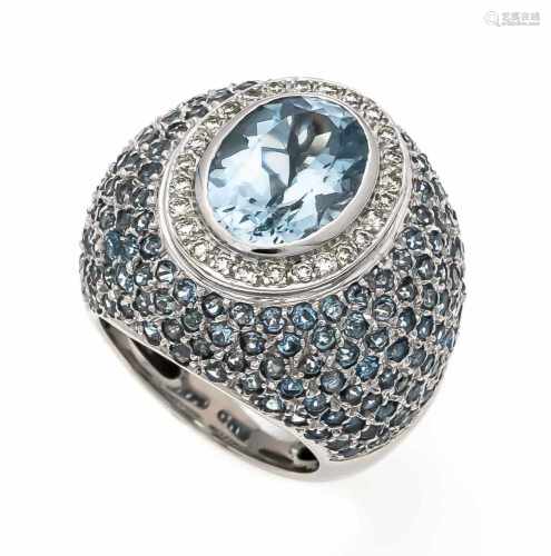 Blautopas-Brillant-Ring WG 750/000 mit verschieden fac. Blautopasen, zus. 8,35 ct in sehrguter Farbe