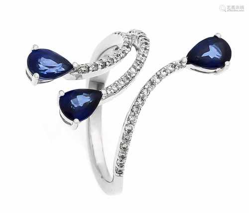 Saphir-Brillant-Ring WG 750/000 mit 3 fac. Saphirtropfen, zus. 1,62 ct und Brillanten,zus. 0,24 ct