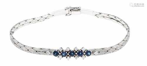 Saphir-Brillant-Armband WG 585/000 mit 5 rund fac. Saphiren 4 mm und 10 Brillanten, zus.0,30 ct TW/