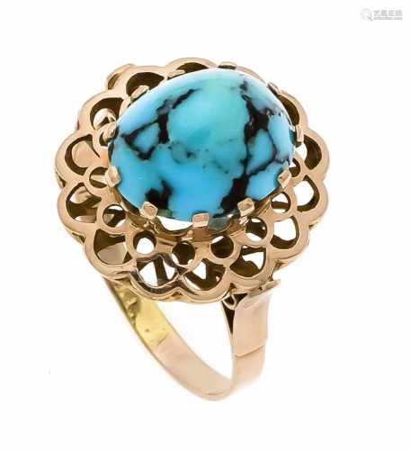 Türkis-Ring RG 585/000 mit einem ovalen Türkiscabochon 12,5 x 10,0 mm, RG 60, 4,3 gTurquoise ring RG