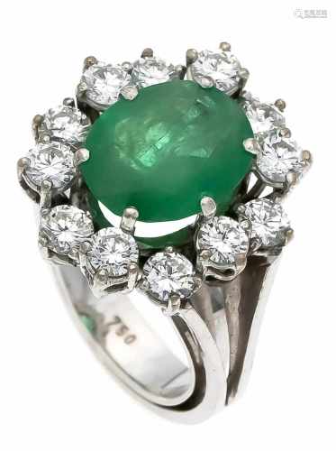 Smaragd-Brillant-Ring WG 750/000 mit einem oval fac. Smaragd 3,0 ct, 10 x 8 mm in sehrguter Farbe