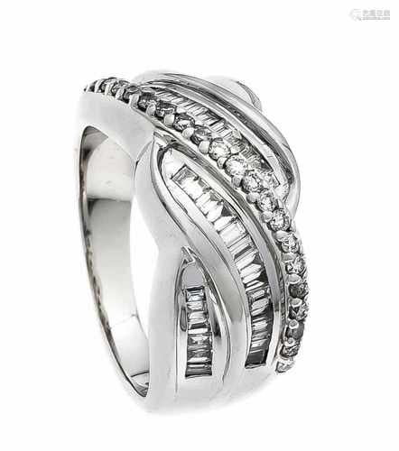 Brillant-Ring WG 750/000 mit Brillanten, zus. 0,28 ct und Diamant-Baguettes, zus. 0,60 ctTW/VS-SI,