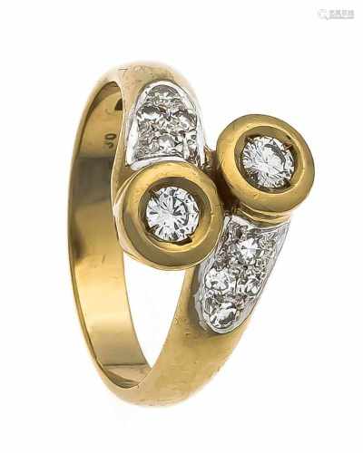 Brillant-Ring GG/WG 585/000 mit 2 Brillanten und 8 Diamanten, zus. 0,36 ct W/VS-SI, RG 57,5,4