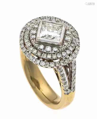 Brillant-Ring GG 750/000 mit einem im Prinzessschliff fac. Diamanten 0,90 ct Weiß -l.get.Weiß+ (H-