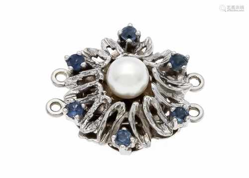Perlenketten-Schließe WG 585/000 mit einer weißen Akoyaperle 5 mm und 6 rund fac. Saphiren1,5 mm, L.
