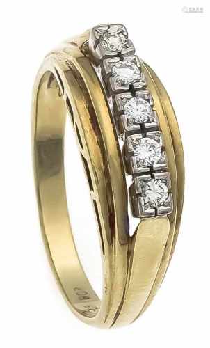 Brillant-Ring GG/WG 585/000 mit 5 Brillanten, zus. 0,20 ct W/SI, RG 58, 4,8 gBrillant Ring GG / WG
