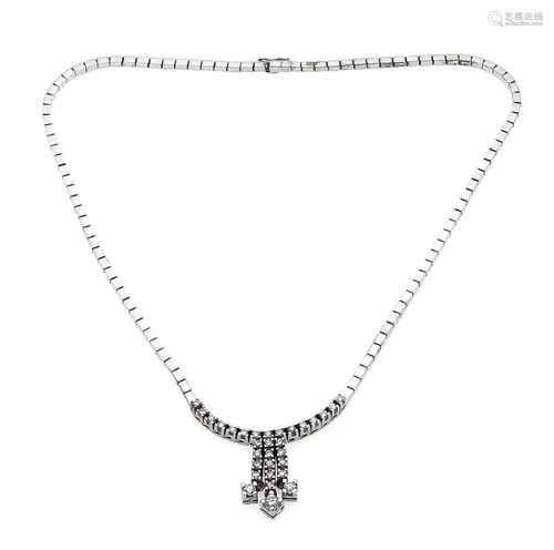 Brillant-Collier WG 750/000 mit Brillanten, zus. 1,30 ct l.get.W-W/VS-SI, Kastenschließemit SI-Acht,