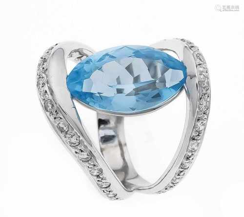 Blautopas-Brillant-Ring WG 750/000 mit einem navetteförmig fac Blautopas 18 x 10 mm insehr guter