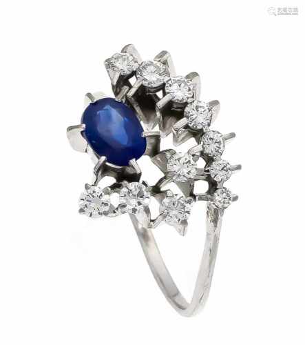 Saphir-Brillant-Ring WG 750/000 mit einem oval fac. Saphir in sehr guter Farbe undReinheit sowie