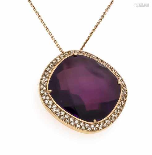 Amethyst-Brillant-Anhänger RG 750/000 mit einem feinen fac. Amethyst 25 x 25 mm, 29 ct insehr