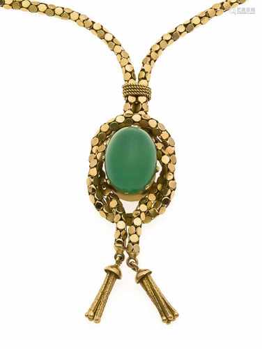 Achat-Collier GG 750/000 mit einem feinen ovalen Achat-Cabochon, ca. 6,75 ct, 16 x 12 mmin sehr