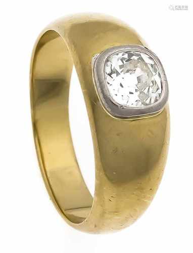 Altschliff-Diamant-Ring GG 750/000 mit einem kissenförmig fac. Altschliff-Diamanten 1,25ct Weiß -