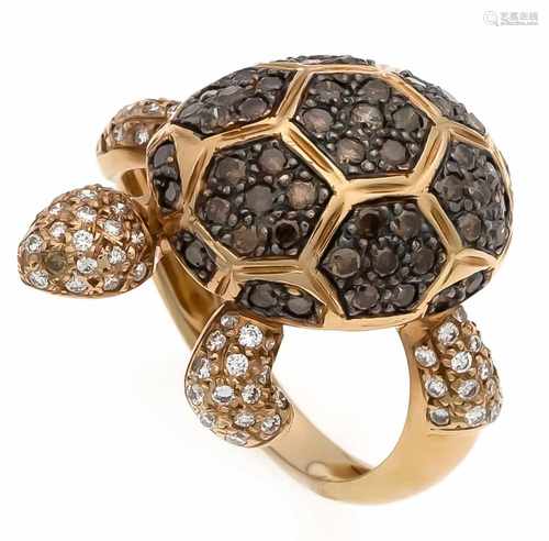 Brillant-Ring Schildkröte WG 750/000 mit Brillanten, zus. 0,40 ct W/SI, Champagner zus.1,59 ct,