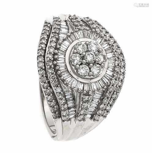 Brillant-Ring WG 585/000 mit Brillanten, Diamanten und Diamant-Baguettes, zus. 0,80 ctW/SI-PI, RG