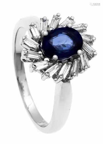 Saphir-Diamant-Ring WG 750/000 mit einem oval fac. Saphir 1,62 ct in sehr guter Farbe und14