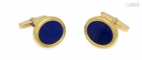 Paar Lapislazuli-Manschettenknöpfe GG 585/000 mit 2 ovalen Lapislazuliplatten 15,3 x 12mm, L. 20,5