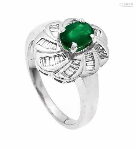 Smaragd-Brillant-Ring WG 750/000 mit einem oval fac. Smaragd 7 x 5 mm in sehr guter Farbesowie