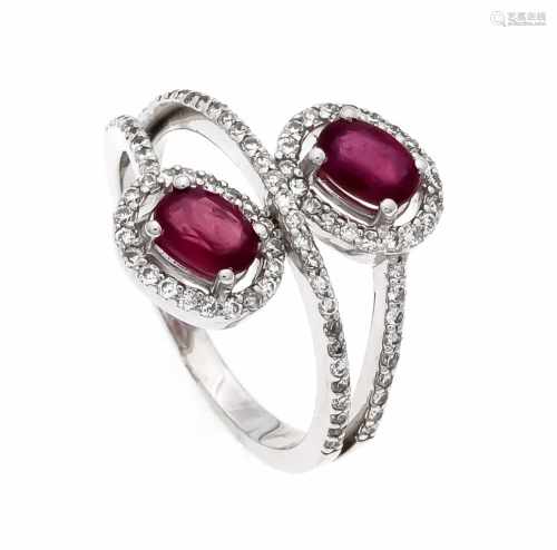 Rubin-Brillant-Ring WG 750/000 mit zwei oval fac. Rubinen, zus. 1,16 ct in guter Farbe