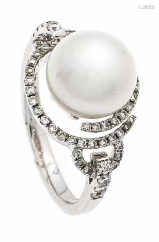 Perlen-Brillant-Ring WG 750/000 mit einer Zuchtperleperle 10 mm mit sehr wenig