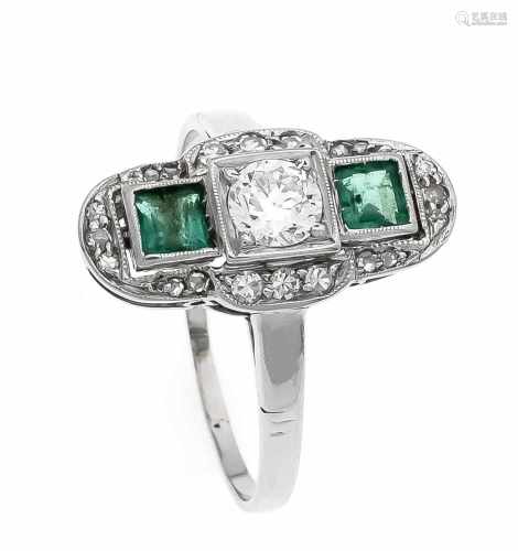 Art Déco Altschliff-Brillant-Smaragd-Ring WG 585/000 mit einem Altschliff-Brillanten 0,30ct l.get.