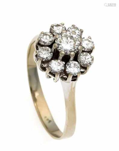 Brillant-Ring WG 585/000 mit 9 Brillanten, zus. 1,25 ct TW/SI, RG 60, 5,0 gBrilliant ring WG 585/000