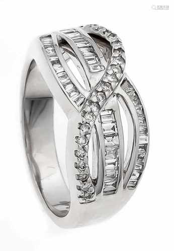 Brillant-Ring WG 750/000 mit Brillanten, zus. 0,16 ct W/VS und Diamantbaguettes, zus. 0,41ct W/VS,