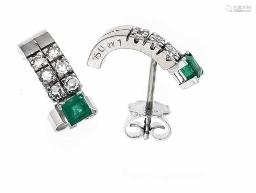 Smaragd-Diamant-Ohrstecker WG 750/000 Ohrmuttern WG 585/000, mit je einem Smaragd-Carré3,2 mm und