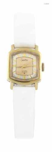 Damenuhr Zentra, 585 Gold, weißes Lederband mit Dornschließe, Uhrwerk Handaufzug